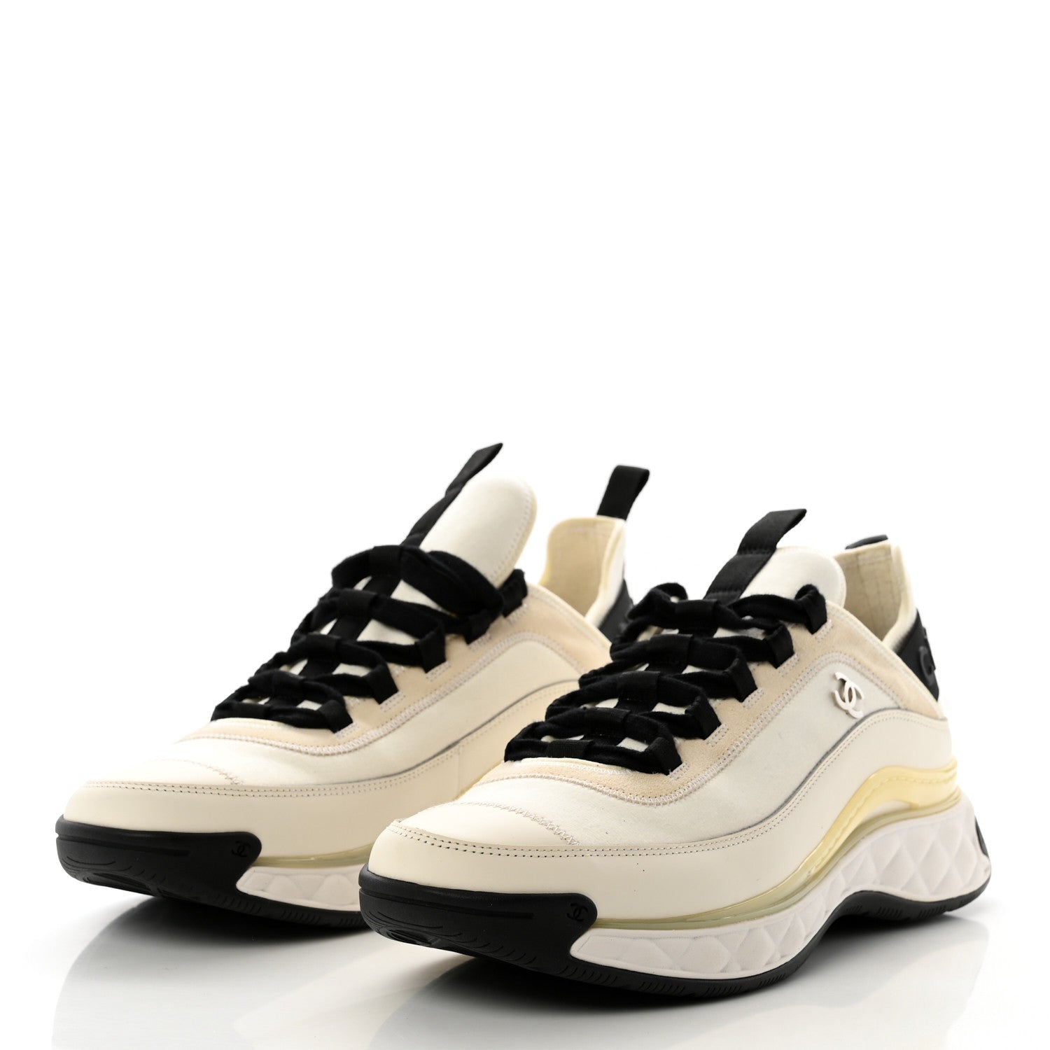 Chanel Velvet Calfskin Mixed Fibers Mens CC Sneakers 43 Ivory Black 3 of 10