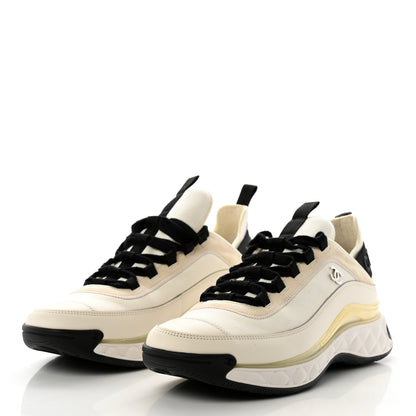 Chanel Velvet Calfskin Mixed Fibers Mens CC Sneakers 43 Ivory Black 3 of 10