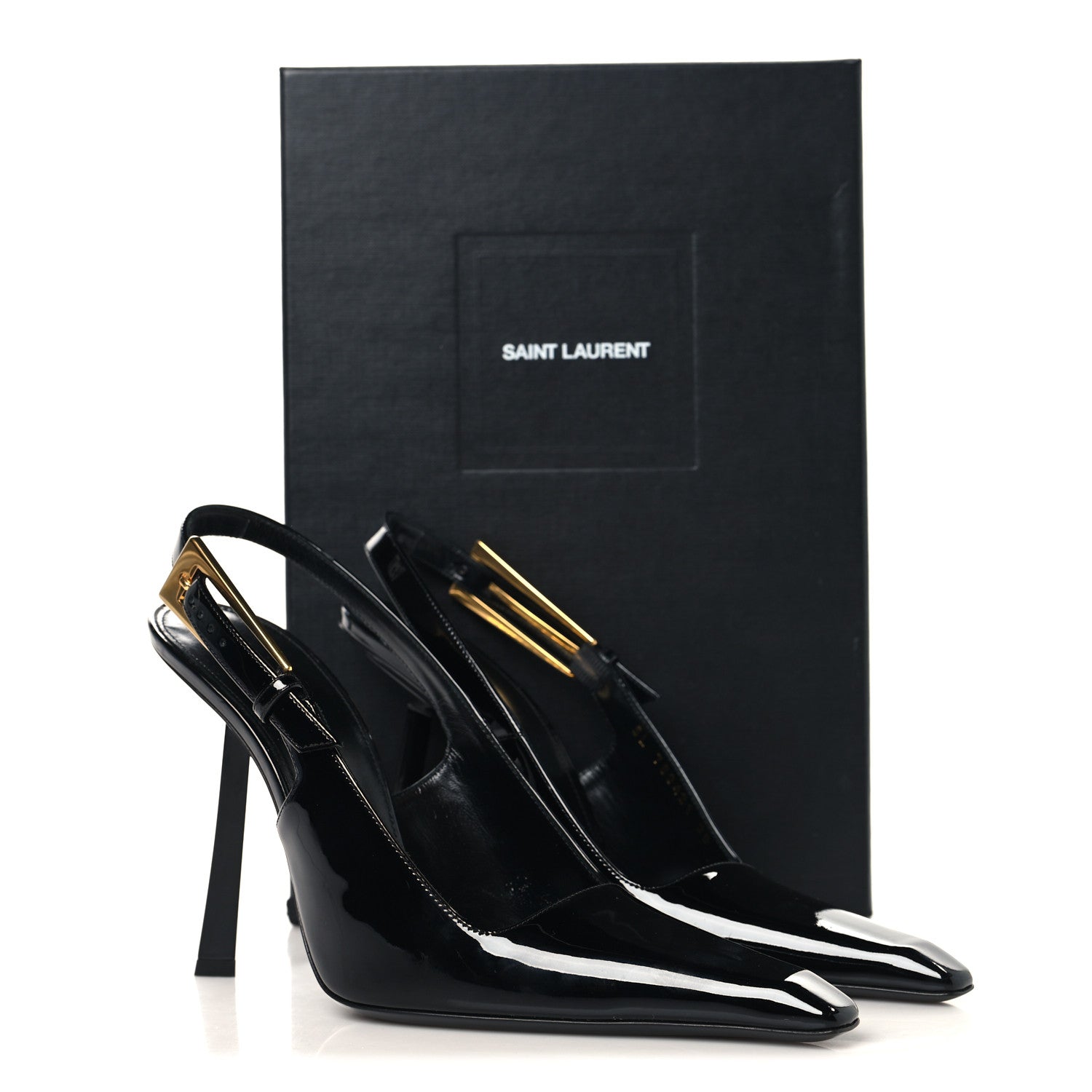 Saint Laurent Glazed Calfskin Lee Slingback Pumps 38 Black 1863327