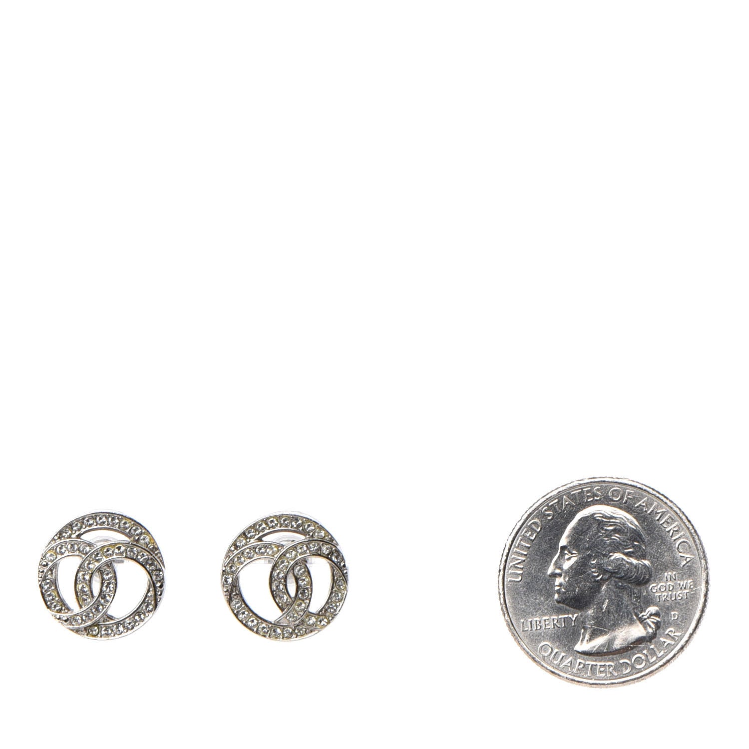 Chanel Crystal CC Round Earrings Silver 2 of 5