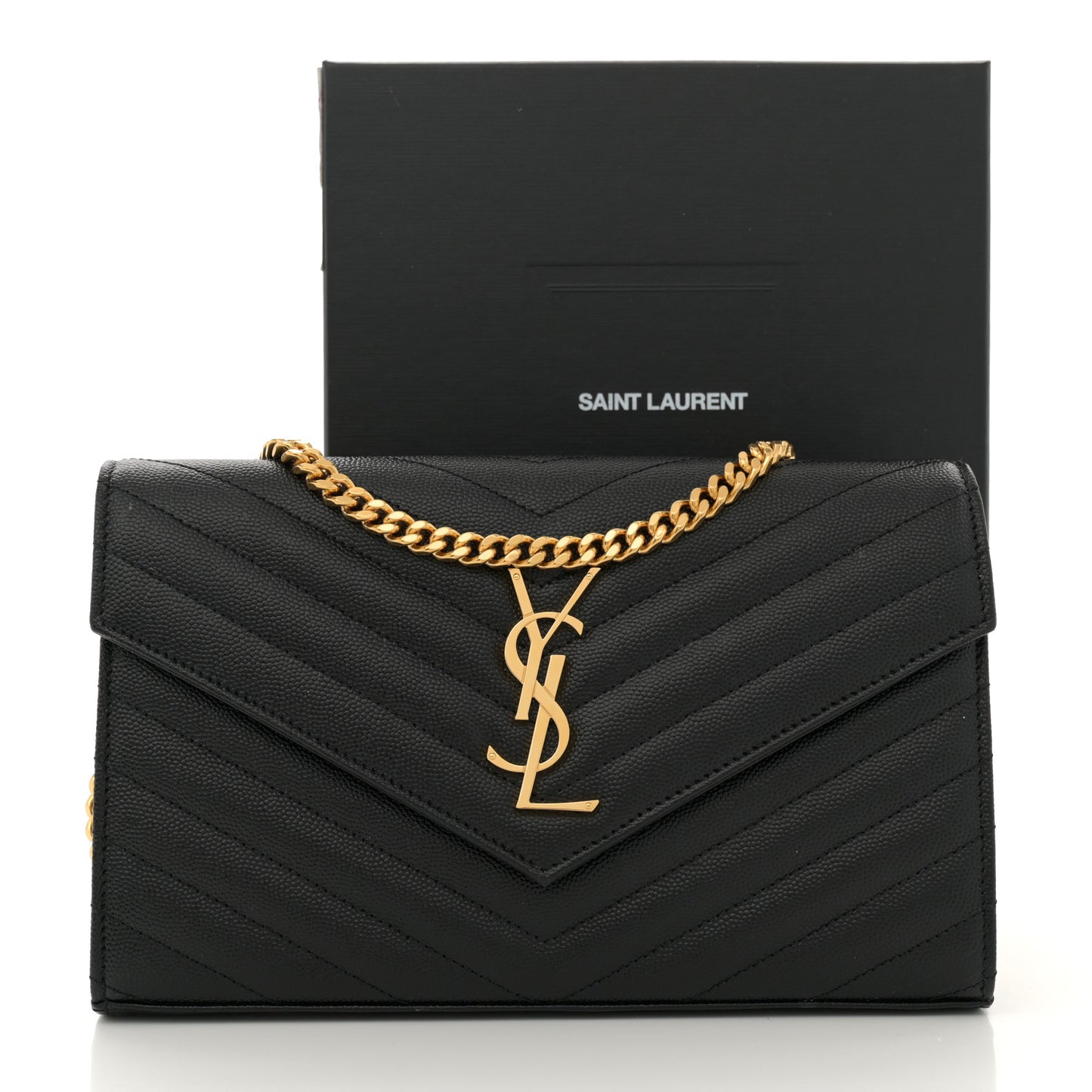 Grain De Poudre Matelasse Chevron Monogram Chain Wallet Black