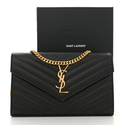 Saint Laurent Grain De Poudre Matelasse Chevron Monogram Chain Wallet Black 13 of 13