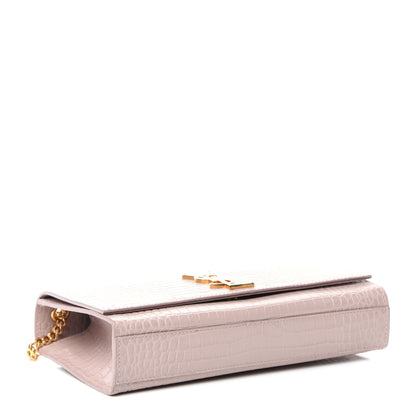 Saint Laurent Calfskin Crocodile Embossed Large Classic Monogram Kate Satchel Soft Nude 4 of 9