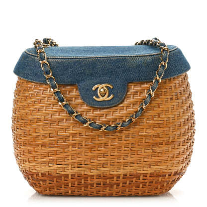 Chanel Denim Rattan Basket Shoulder Bag Blue 1 of 13