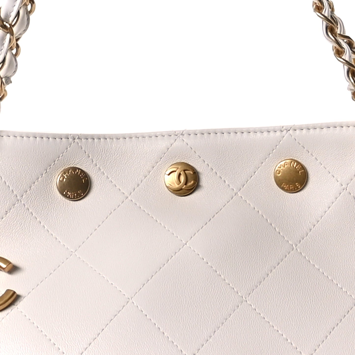 Shiny Calfskin Quilted Small Shopping Tote White