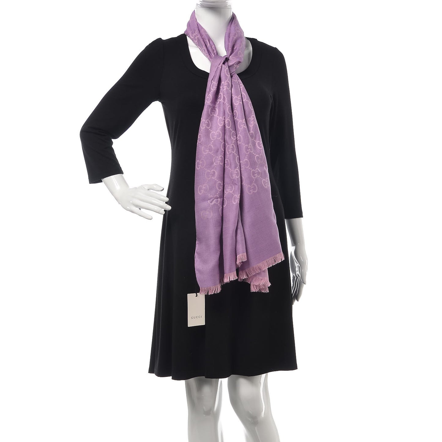 Wool Silk Monogram Fringe Scarf Purple