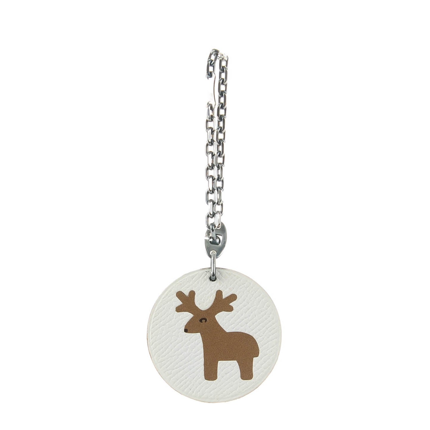 Epsom Reindeer Key Chain Bag Charm White Etoupe