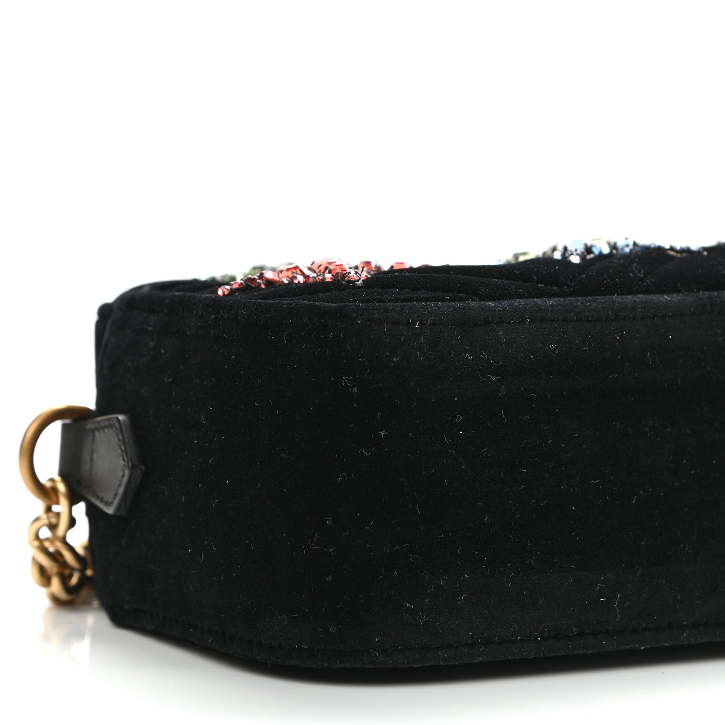 Velvet Matelasse Crystal Star Embroidered Small GG Marmont Chain Shoulder Bag Black