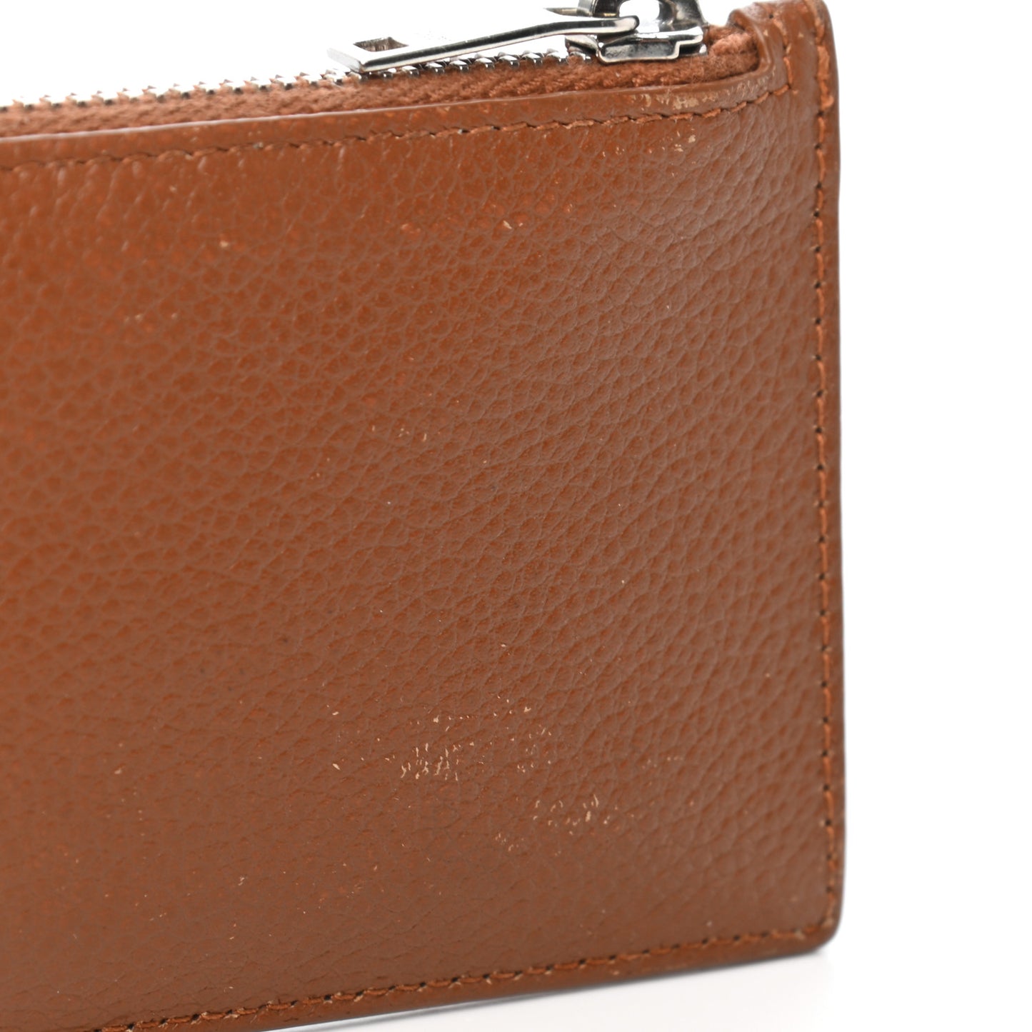 Grained Calfskin 5 Fragments Zip Pouch Card Holder Brown Gold