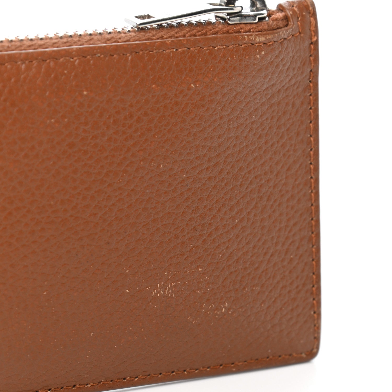 Saint Laurent Grained Calfskin 5 Fragments Zip Pouch Card Holder Brown Gold 9 of 9