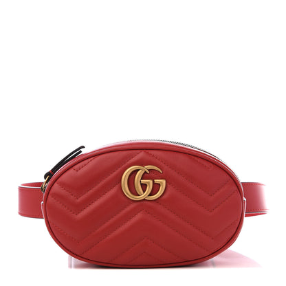 Gucci Calfskin Matelasse GG Marmont Belt Bag 85 34 Hibiscus Red 1 of 8