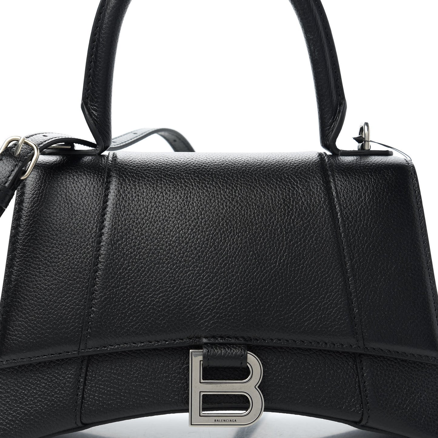 Grained Calfskin Small Hourglass Top Handle Bag Black