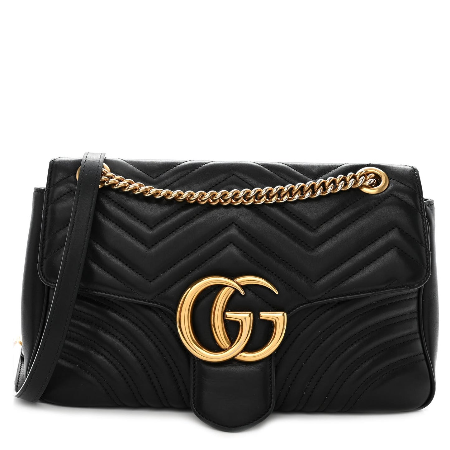 Calfskin Matelasse Medium GG Marmont Shoulder Bag Black