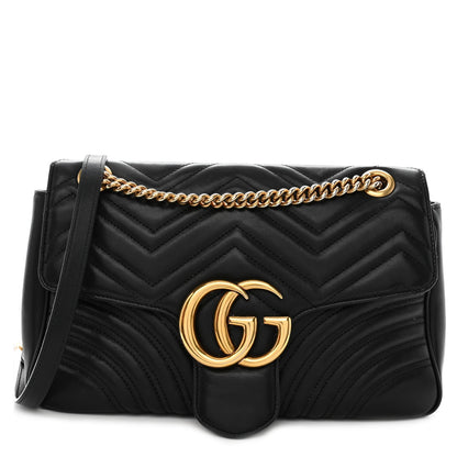 Gucci Calfskin Matelasse Medium GG Marmont Shoulder Bag Black 1 of 11