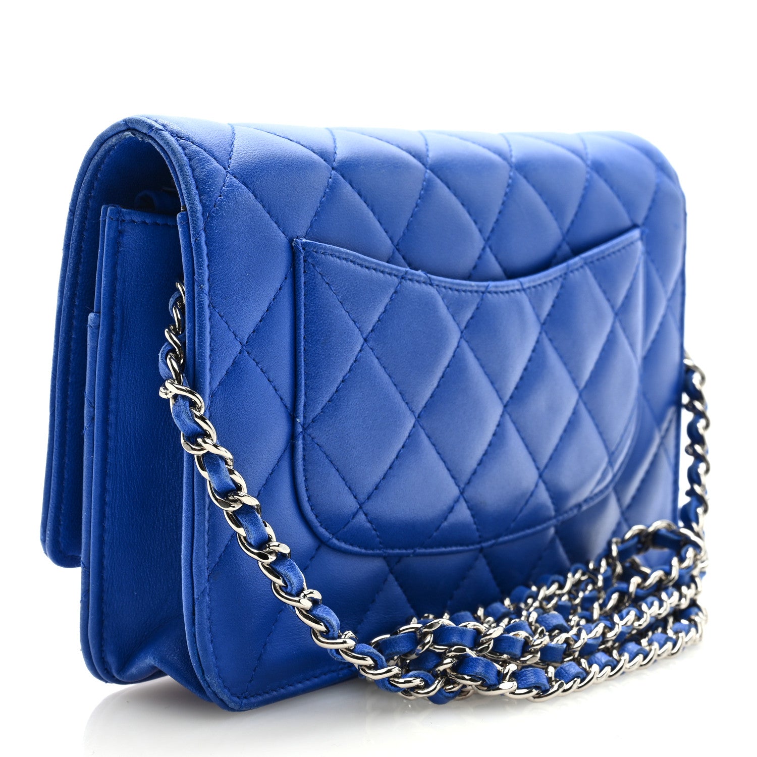 Chanel Lambskin Quilted Wallet On Chain WOC Blue 3 of 10
