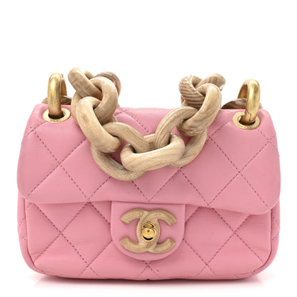 Chanel Lambskin Wenge Quilted Mini Fashion Wood Square Flap Pink 1 of 29