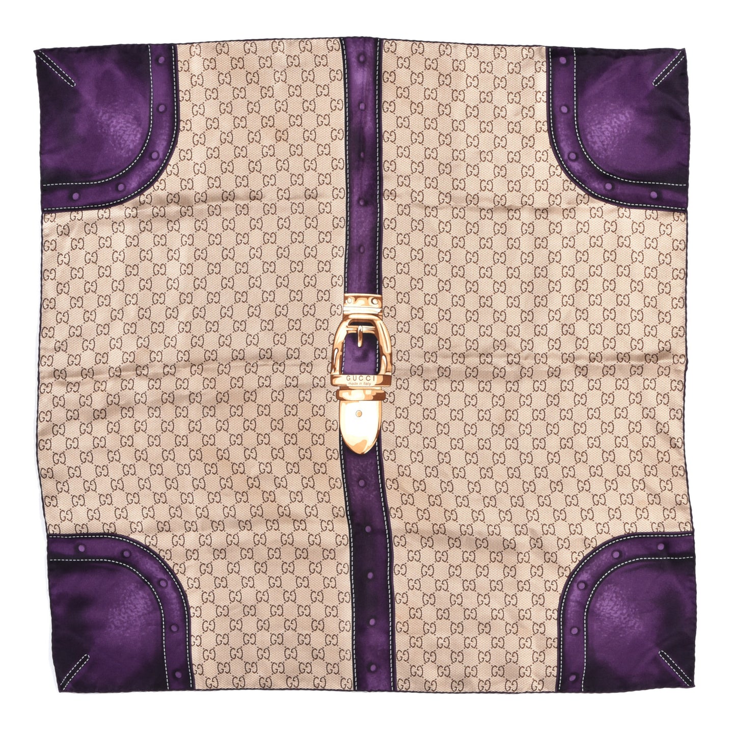 Silk Monogram Buckle Print Scarf Purple
