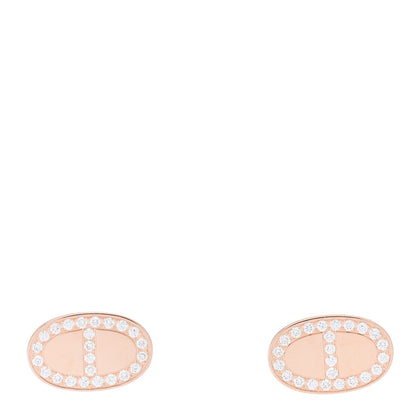 Hermes 18K Rose Gold Diamond Chaine d'Ancre Contour Stud Earrings 1 of 6