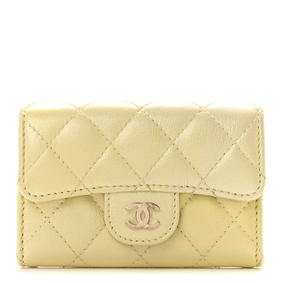 Chanel Cloudy Pearly Goatskin Quilted Flap Card Holder Wallet Light Yellow 1 of 9