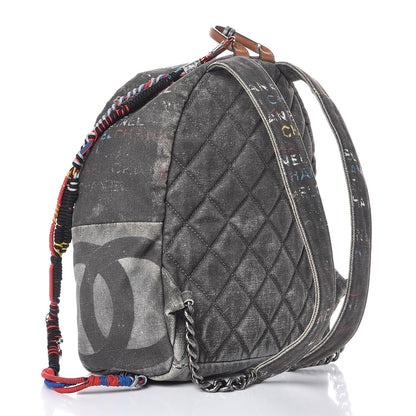 Chanel Graffiti Printed Canvas Medium Backpack Black 2 of 9