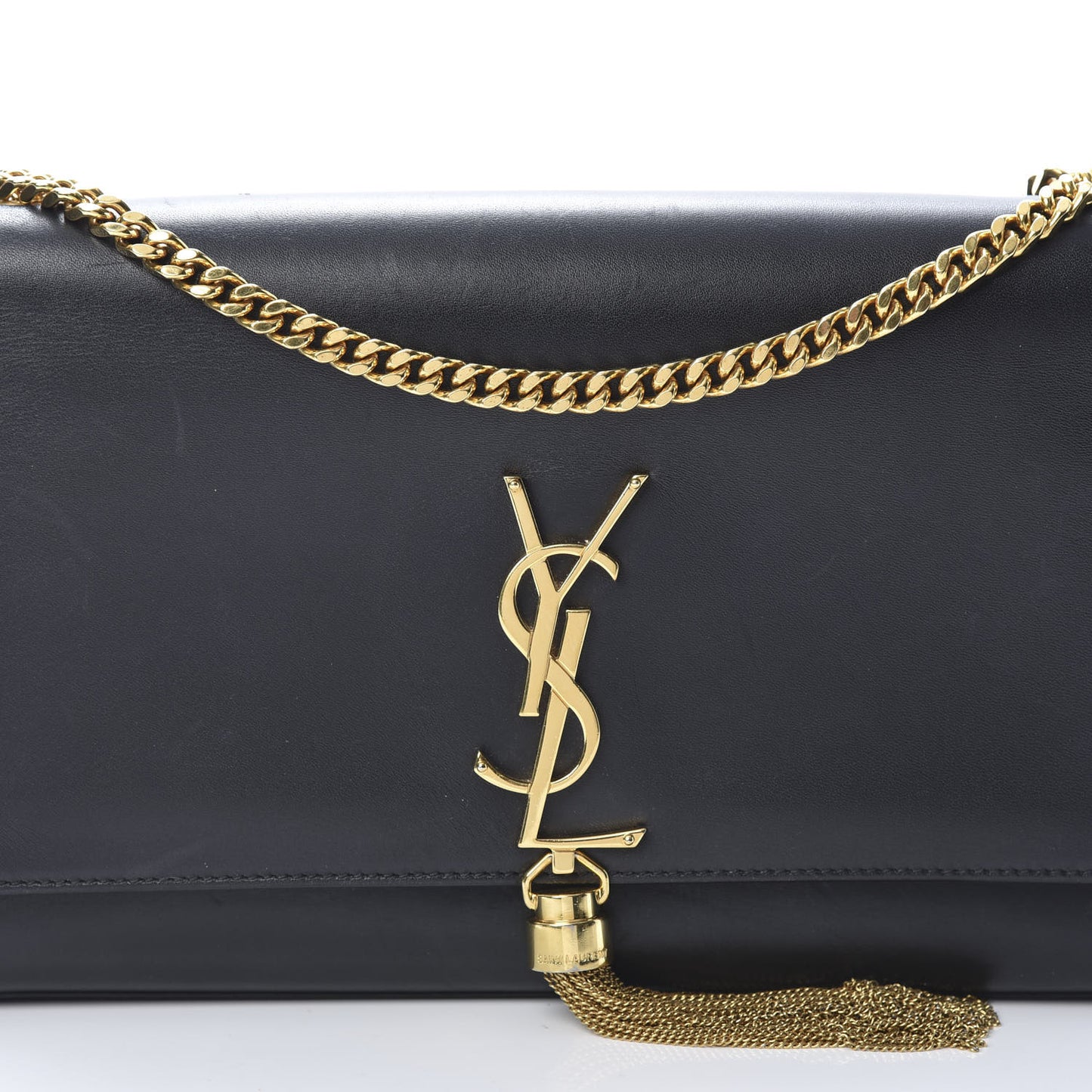 Smooth Calfskin Medium Classic Monogram Kate Tassel Satchel Black