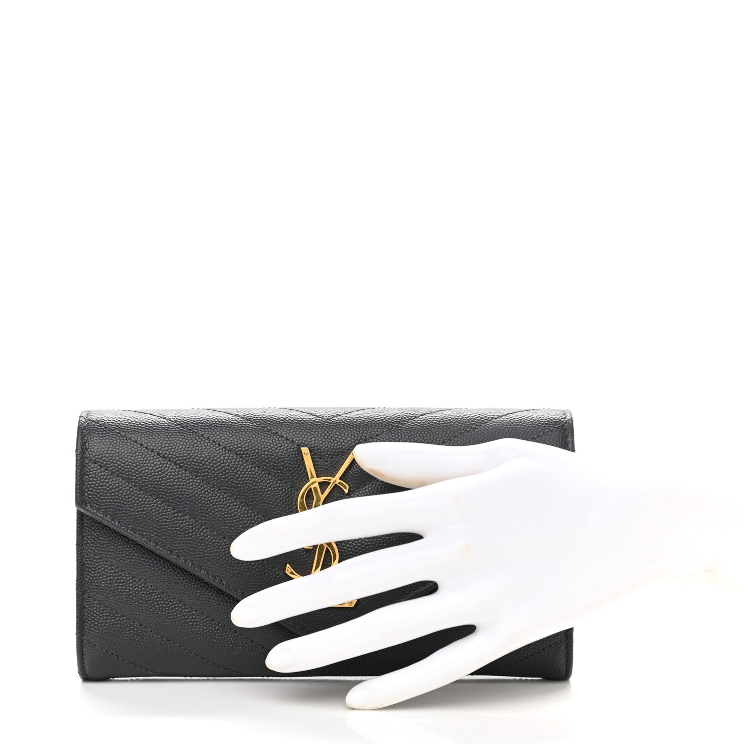 Saint Laurent Gjmrain De Poudre Matelasse Chevron Monogram Flap Wallet Fog 2 of 9