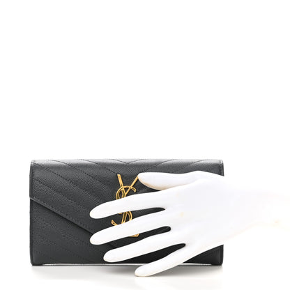 Saint Laurent Gjmrain De Poudre Matelasse Chevron Monogram Flap Wallet Fog 2 of 9