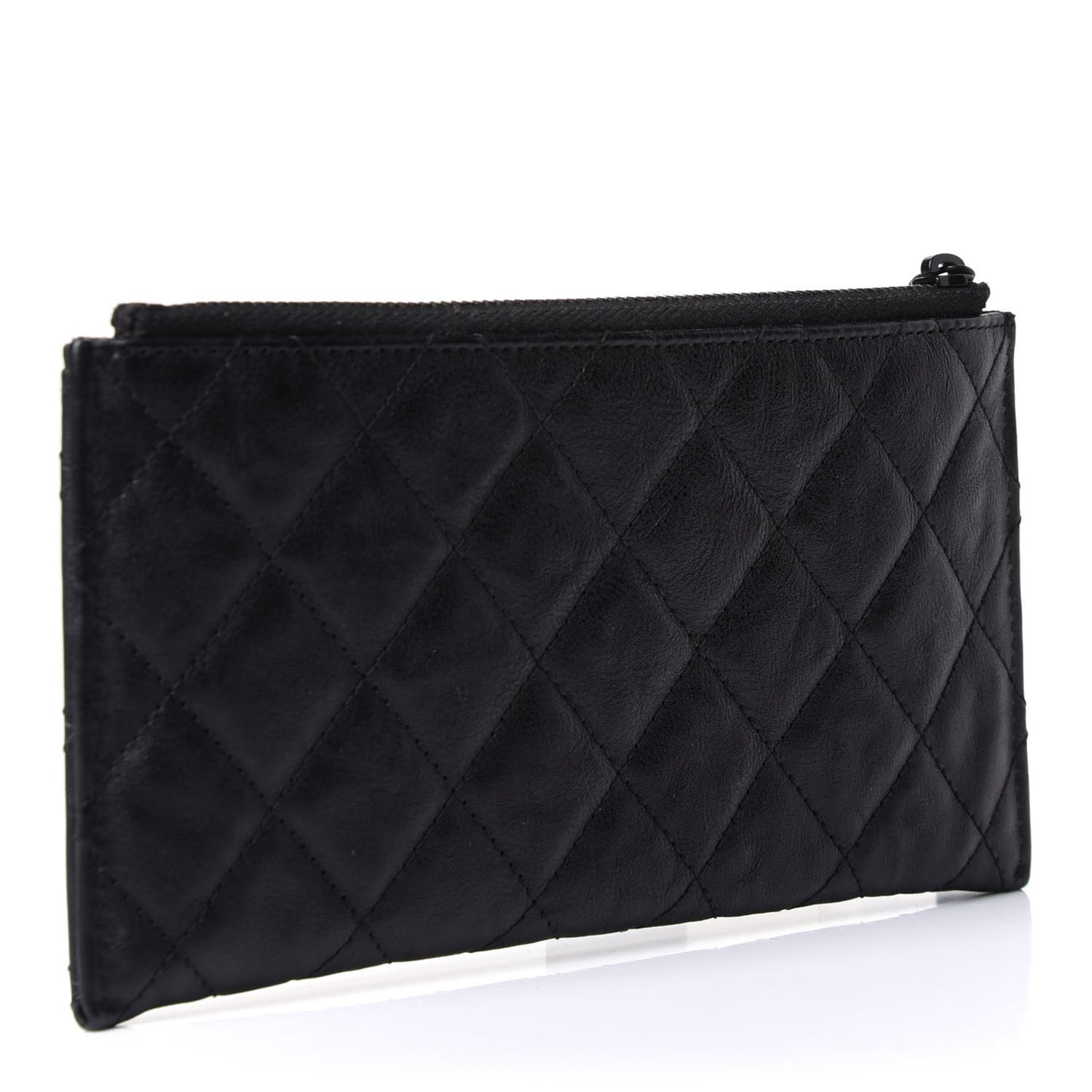 Crinkled Calfskin Quilted Classic Zip Pouch So Black