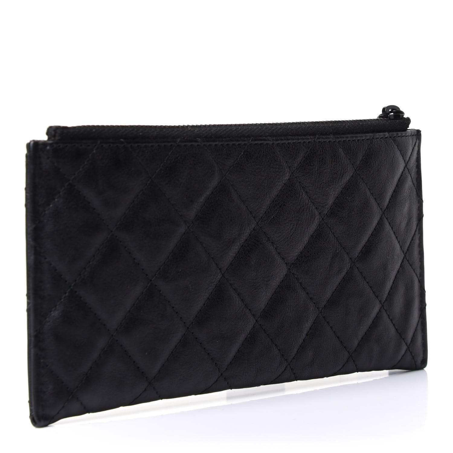 Chanel Crinkled Calfskin Quilted Classic Zip Pouch So Black 3 of 8