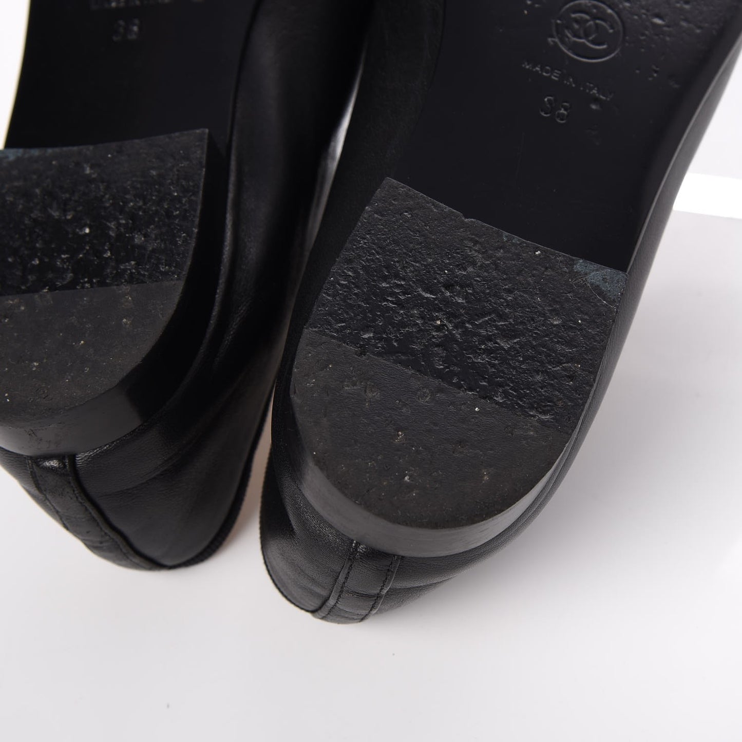 Lambskin Patent Cap Toe Ballerina Flats 38 Black