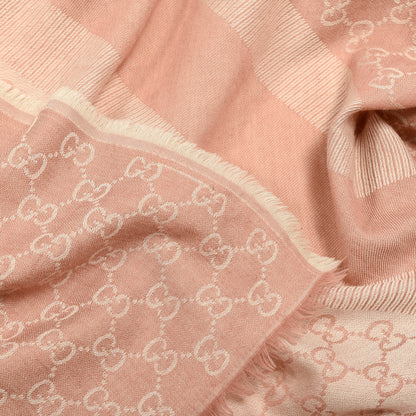 Gucci Wool Silk Monogram GGWeb Fringe Shawl Old Rose Pink 3 of 4