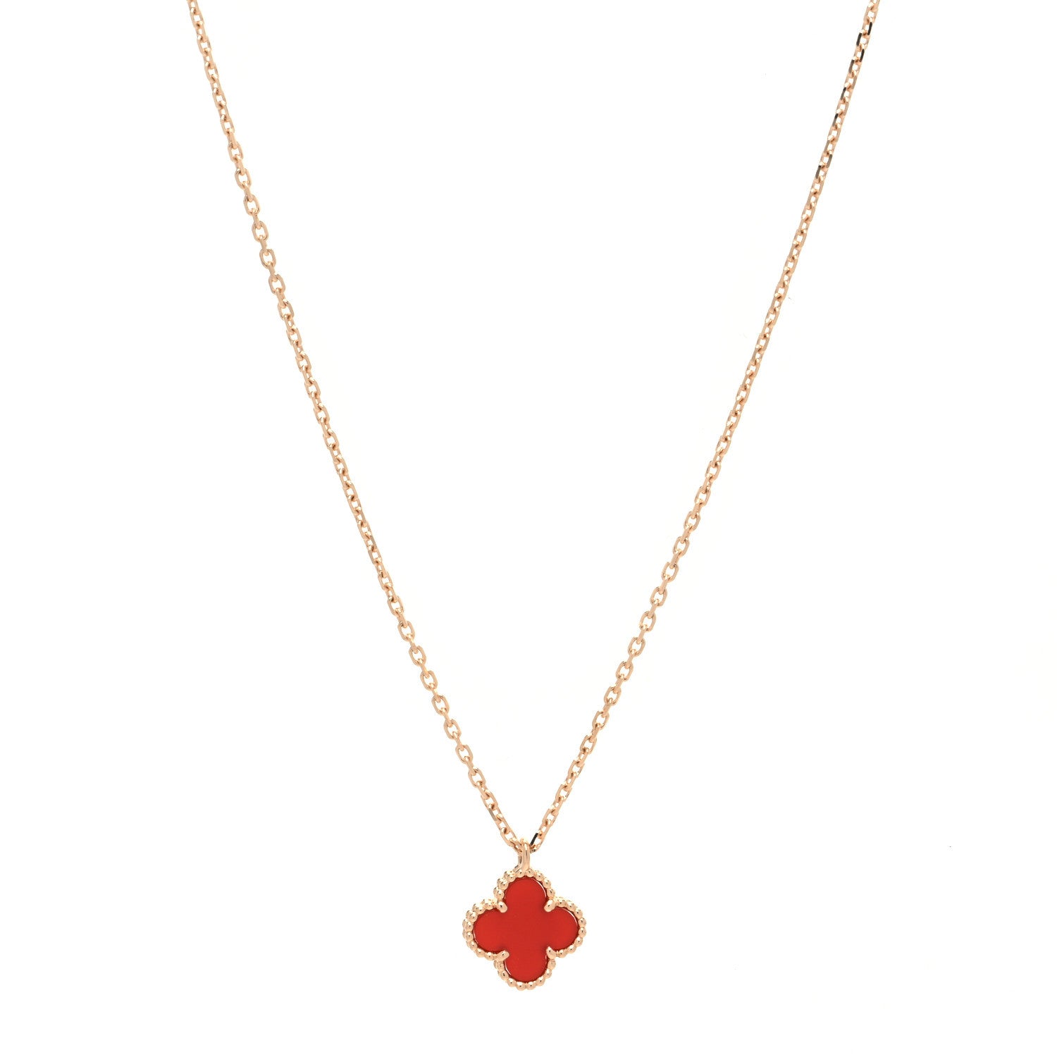 Van Cleef & Arpels 18K Rose Gold Carnelian Sweet Alhambra Pendant Necklace 1 of 6