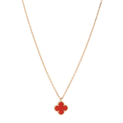 Van Cleef & Arpels 18K Rose Gold Carnelian Sweet Alhambra Pendant Necklace 1 of 6
