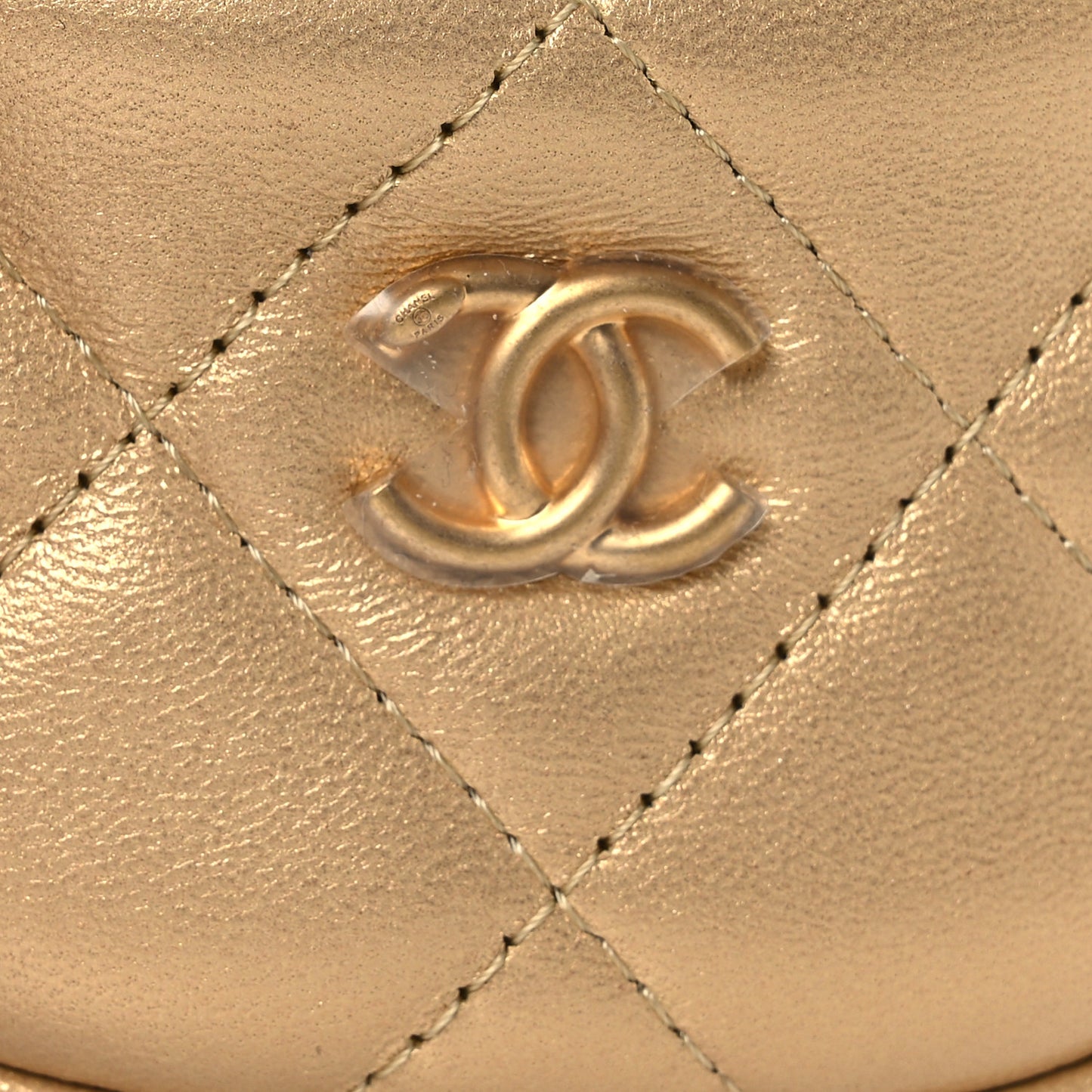 Metallic Lambskin Quilted Chain Around Mini Pouch Gold