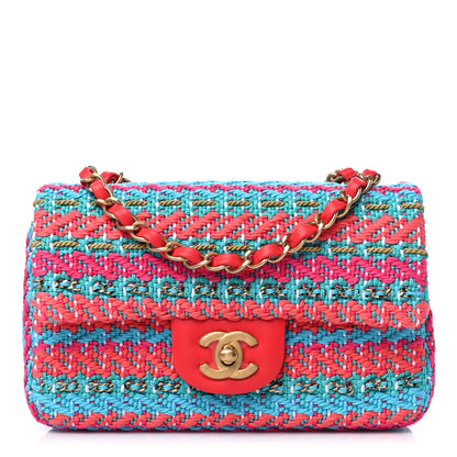 Chanel Cotton Mixed Fibers Woven Mini Rectangular Flap Red Fuchsia Blue 1 of 10
