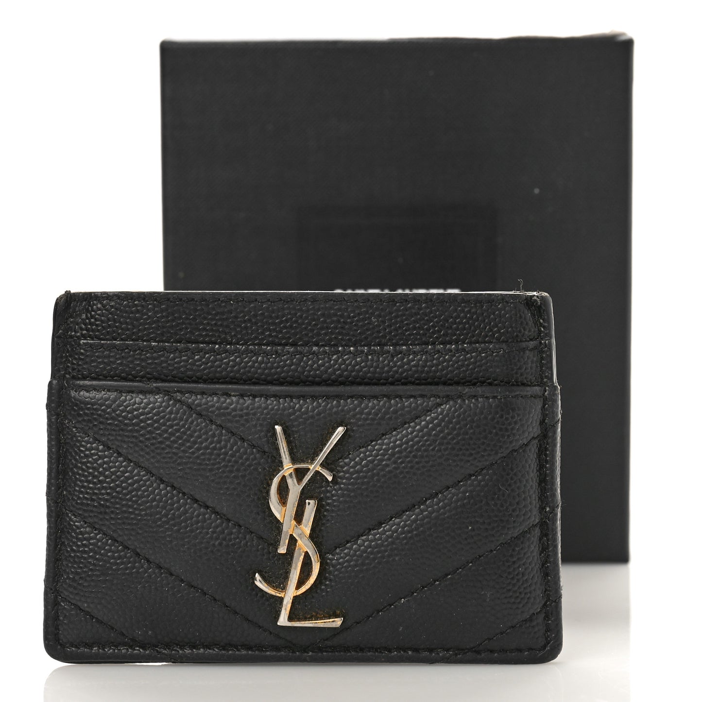 Grain De Poudre Matelasse Chevron Monogram Credit Card Case Black