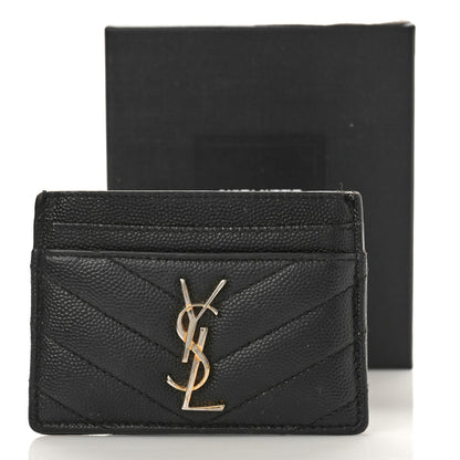 Saint Laurent Grain De Poudre Matelasse Chevron Monogram Credit Card Case Black 9 of 9