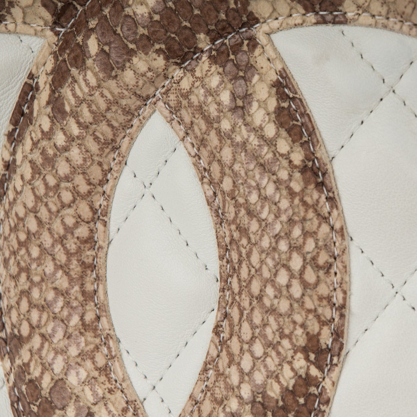 Calfskin Quilted Python Large Cambon Tote White