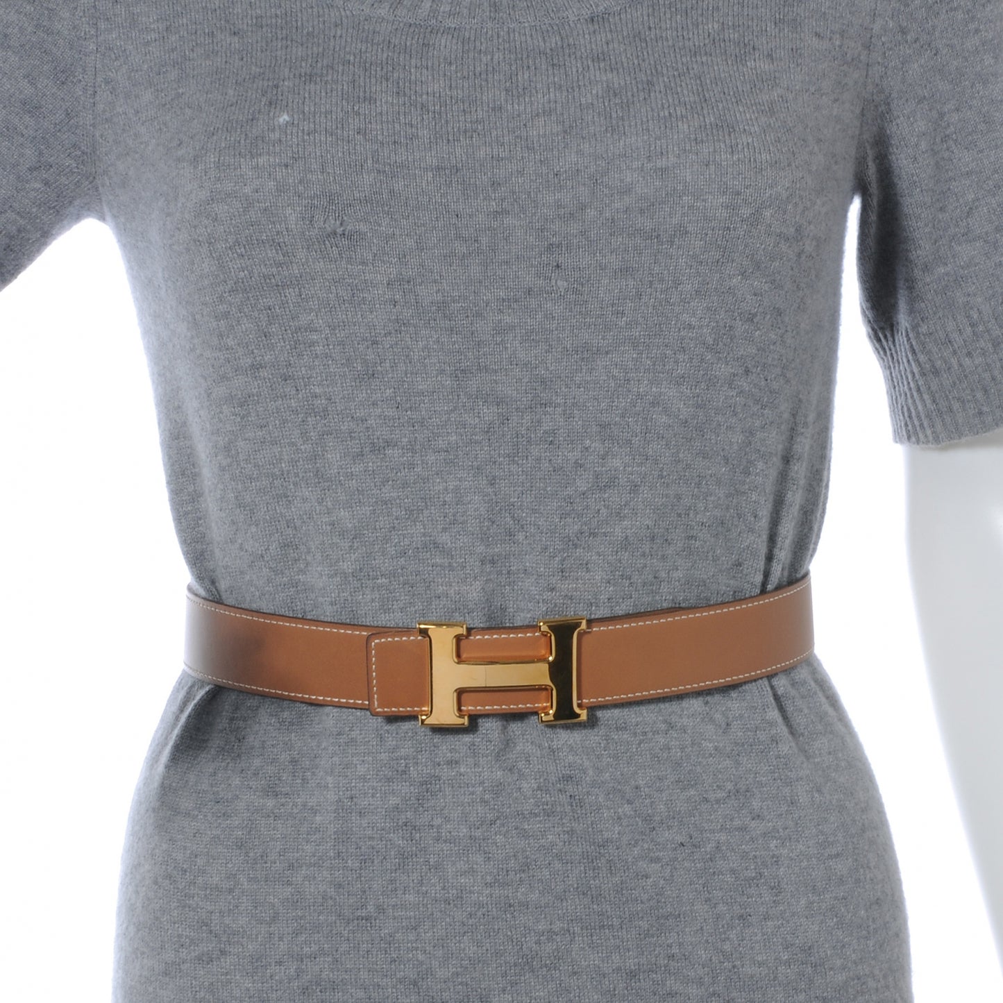 Leather Reversible H Belt 65 Gold Blanc