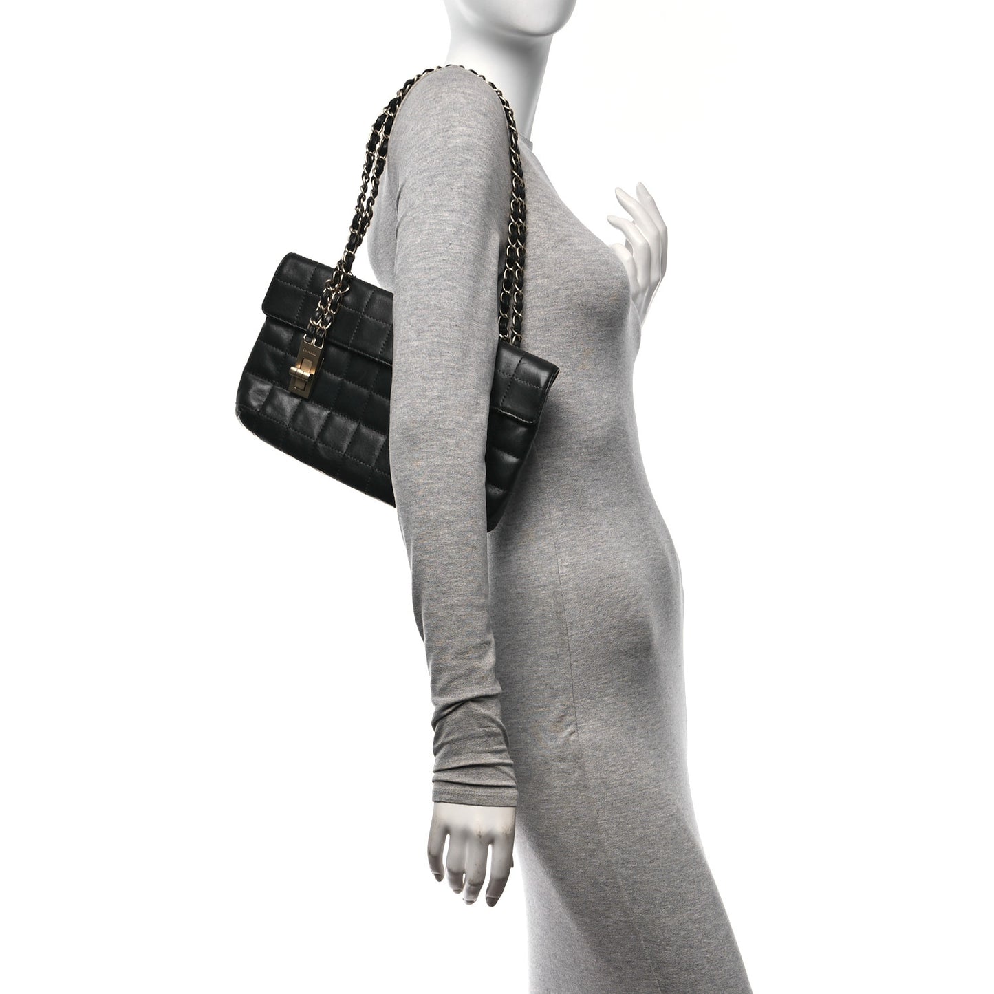 Lambskin Chocolate Bar Mademoiselle Flap Shoulder Bag Black