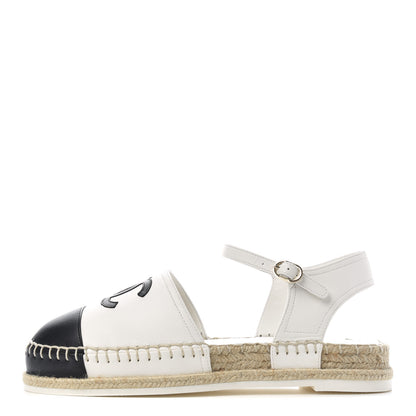 Chanel Lambskin Cap Toe CC Espadrille Sandals 38 Black White 1 of 11