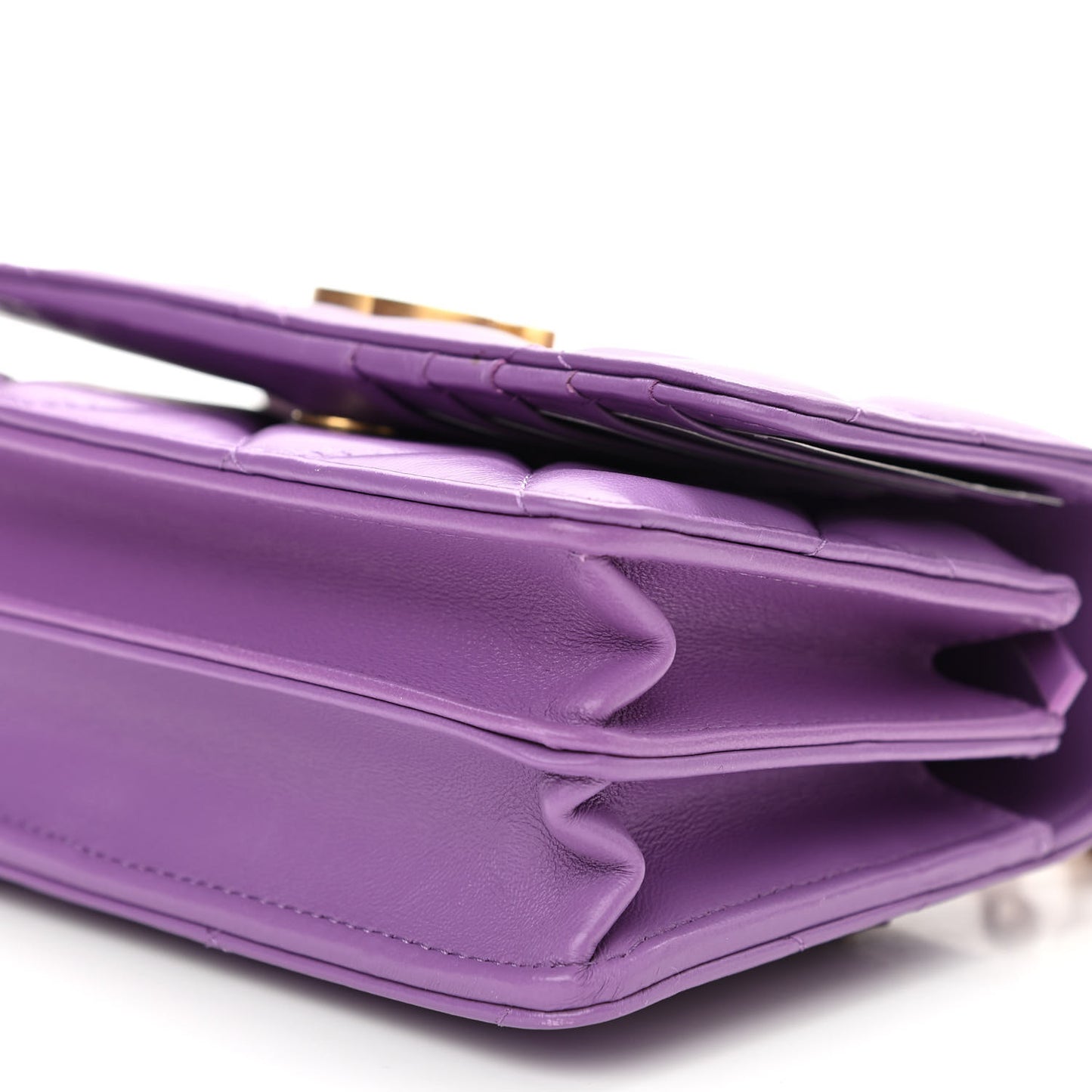 Lambskin Enamel Quilted Pending CC Clutch With Chain Purple