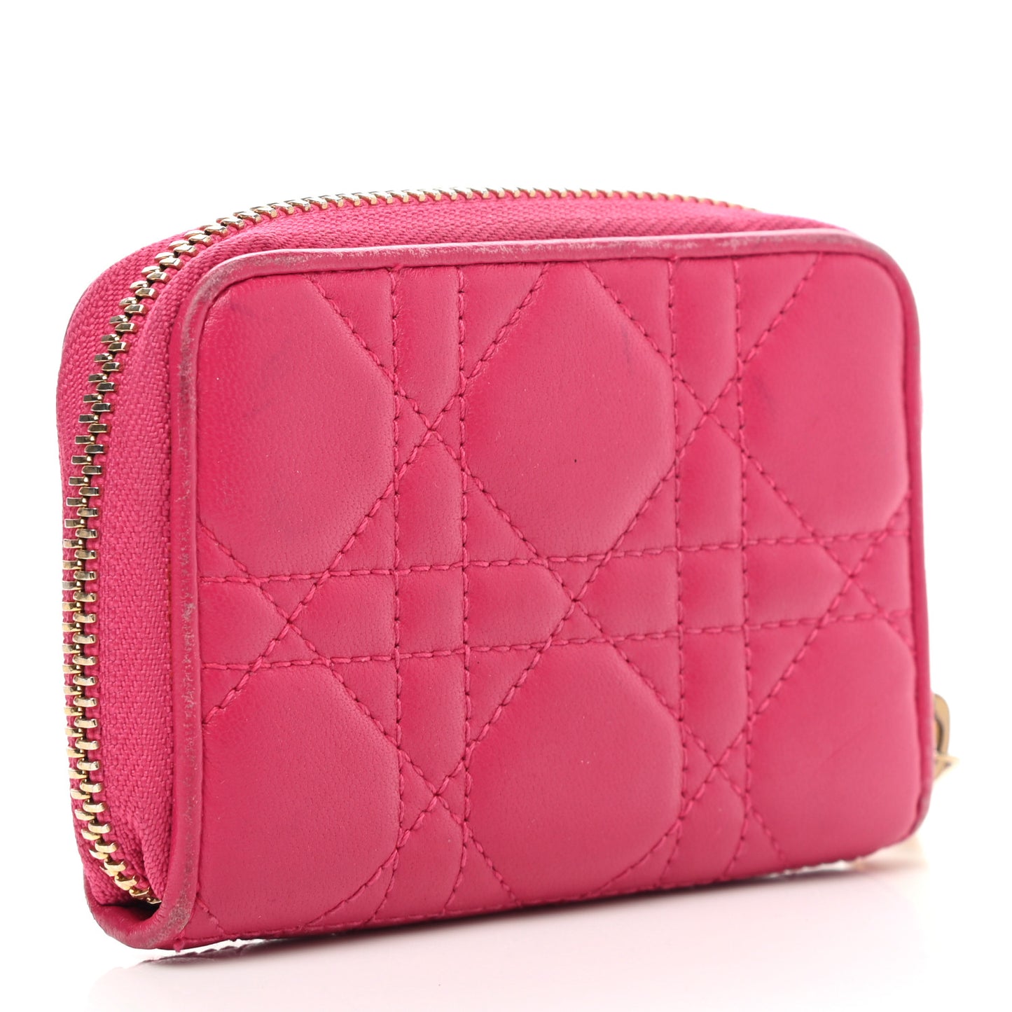 Lambskin Cannage Mini Lady Dior Zip Portemonnaie Fuchsia