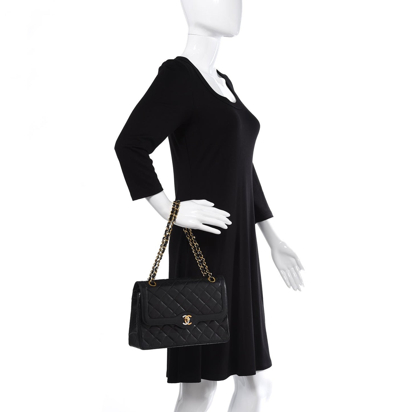 Lambskin Quilted Medium Double Flap Black