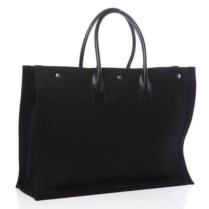 Saint Laurent Linen Calfskin Rive Gauche Tote Black 3 of 9