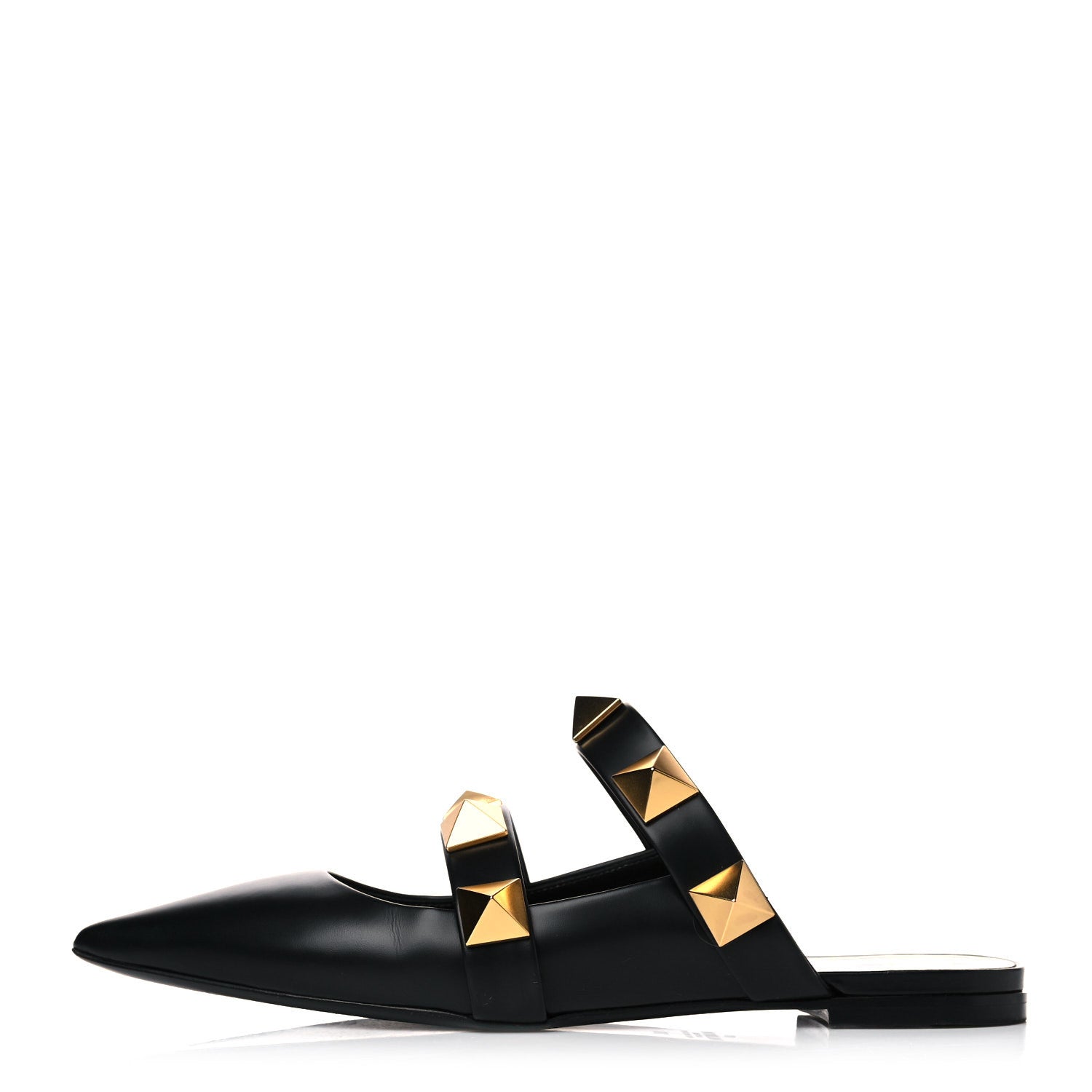 Valentino Garavani Calfskin Roman Stud Flat Mules 38 Black 1 of 6