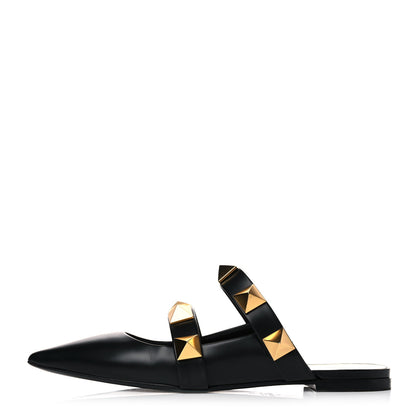 Valentino Garavani Calfskin Roman Stud Flat Mules 38 Black 1 of 6
