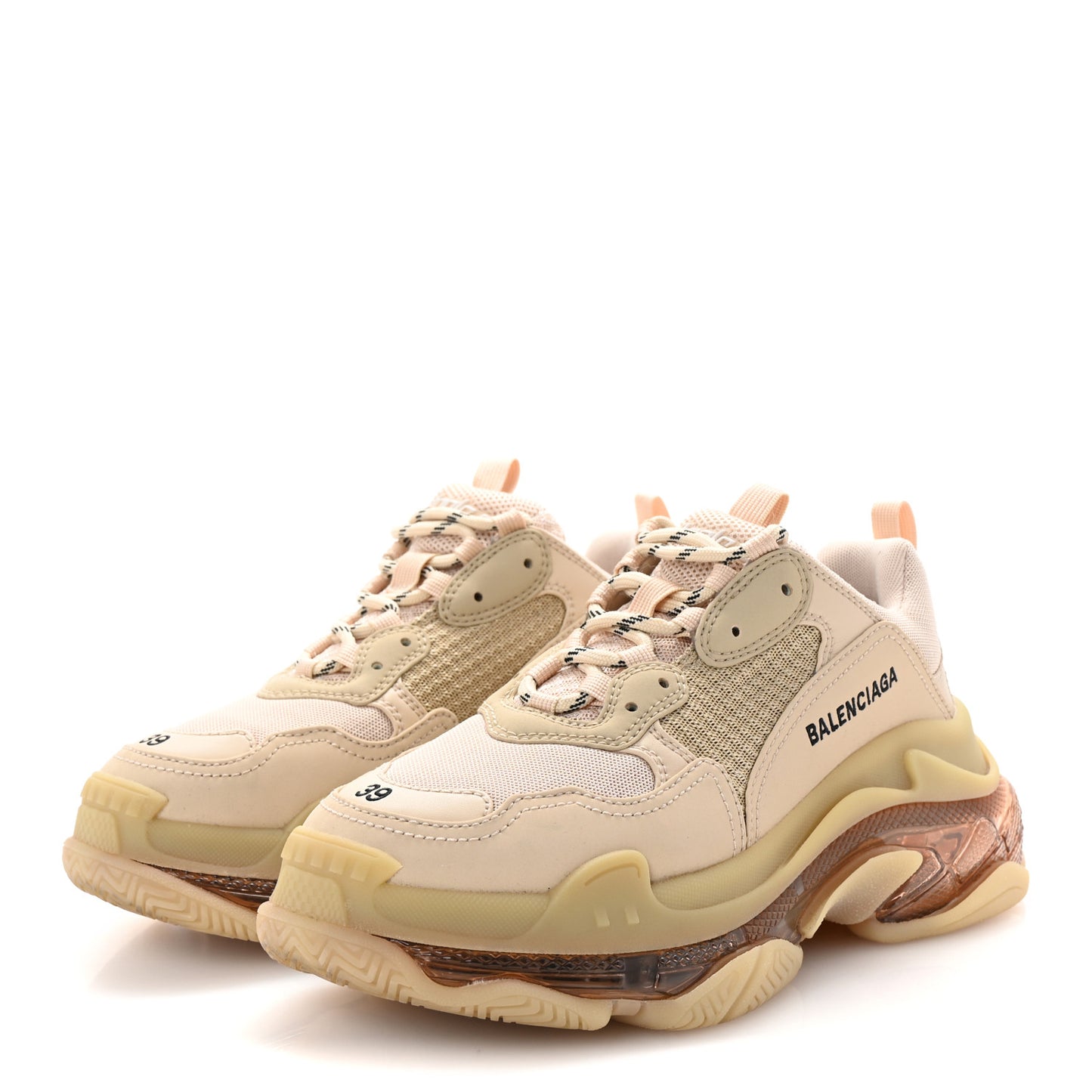 Fabric Mesh Clear Sole Womens Triple S Sneakers 39 Nude