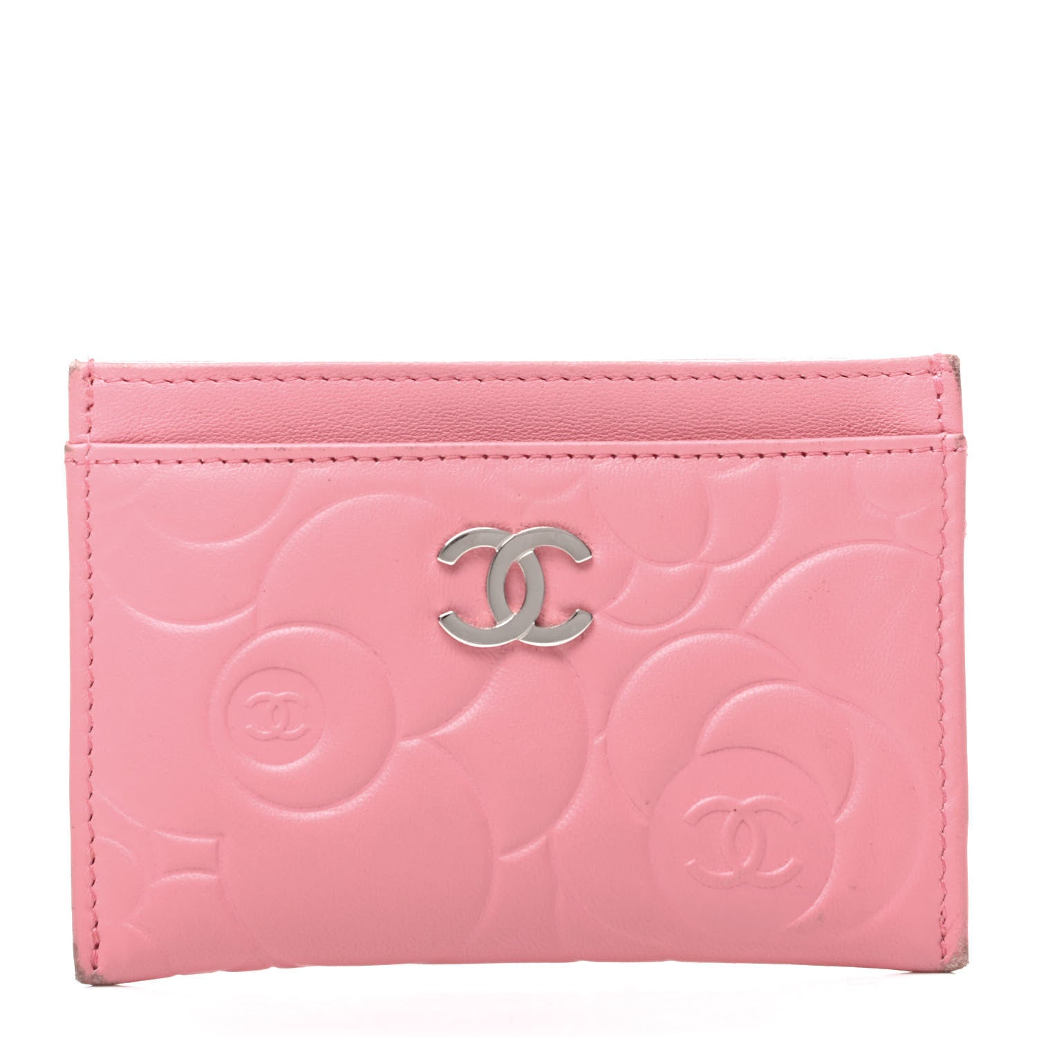 Chanel Lambskin Camellia Embossed Card Holder Pink 1 of 10