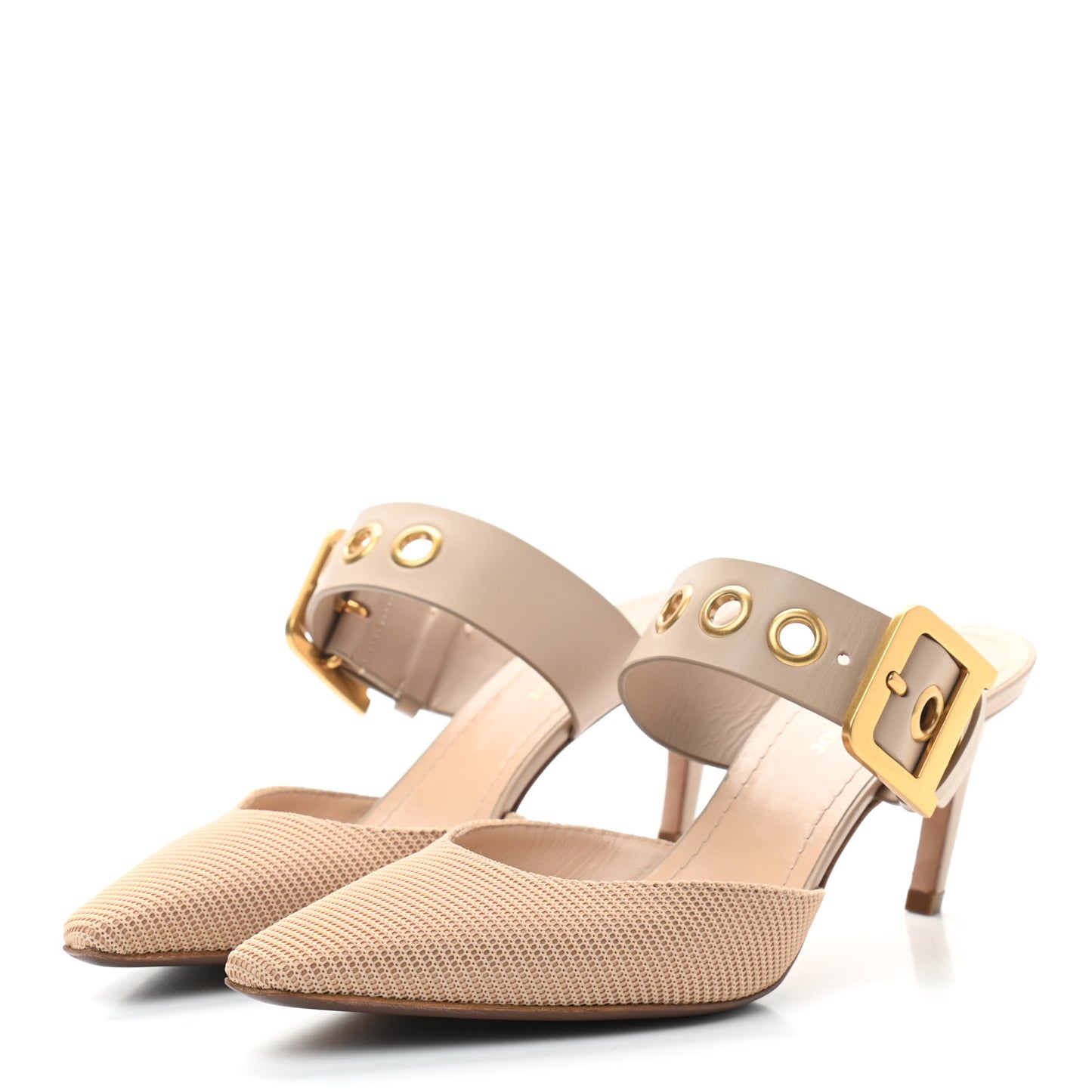 Technical Fabric Calfskin D-Dior 65mm Mules 38.5 Nude